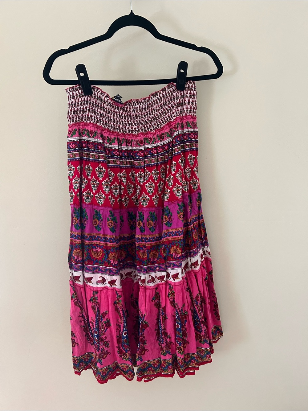 Women's Pink Boho Midi Skirt